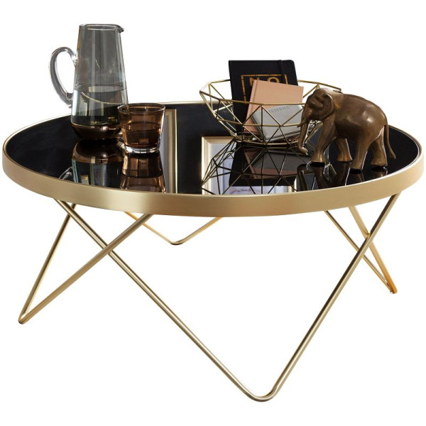 Wohnling salontafel Ø 82 cm zwart/mat goud, metaal/glas, WL5.786