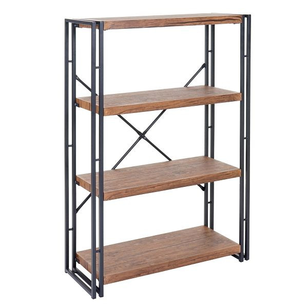 Mendler boekenplank HWC-A27, vrijstaande plank, woonkamerplank, 121x80cm 3D-structuur 4 niveaus, wilde eiken look, 55081