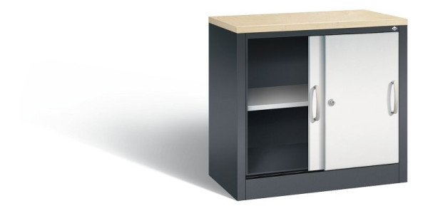 C+P dressoir met schuifdeuren Acurado, H720xB800xD400mm, kleur: zwartgrijs/lichtgrijs, beugelgreep, 2 niveaus, 5722-00 S10363