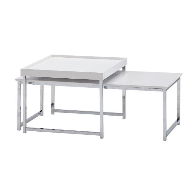 Wohnling salontafel set van 2 hout/metaal salontafel vierkant wit modern, bijzettafel 2-delig, design woonkamertafels, houten tafel nesttafels, WL6.500