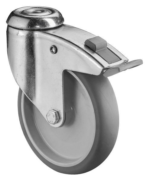BS-wielen Zwaar apparaatwiel met rem, breedte 31 mm, Ø125 mm, tot 100 kg, grijs rubberen loopvlak, glijlager, VE = 2 stuks, C121.A80.125