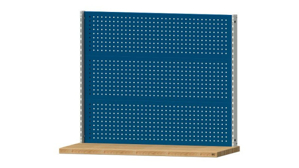 ANKE werkbanken basisstructuur systeemopbouw, 1480 x 107 x 1200 mm, RAL 7035/5010, 3 x geperforeerde wandhoogte 400 mm, 340.351