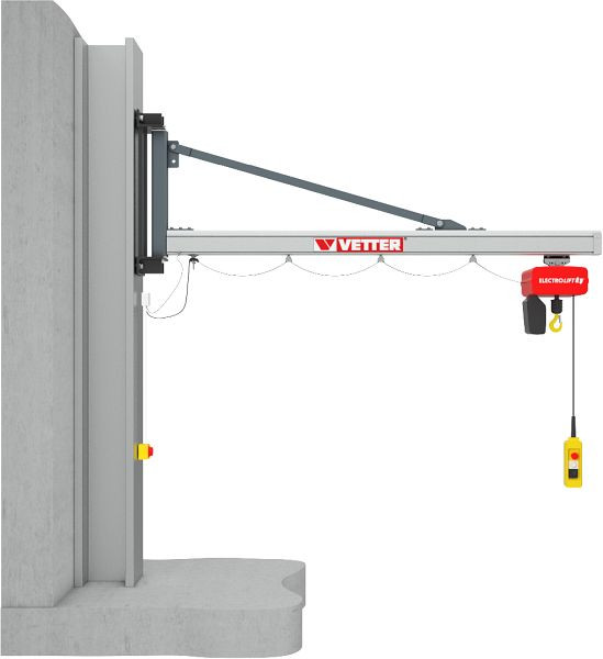 Vetter 500 kg, 3,9 m wandzwenkkraan UNILIFT + standaard opbergbeugel + elektrische kettingtakel, UW5-3.9 + SiXX4F-BL