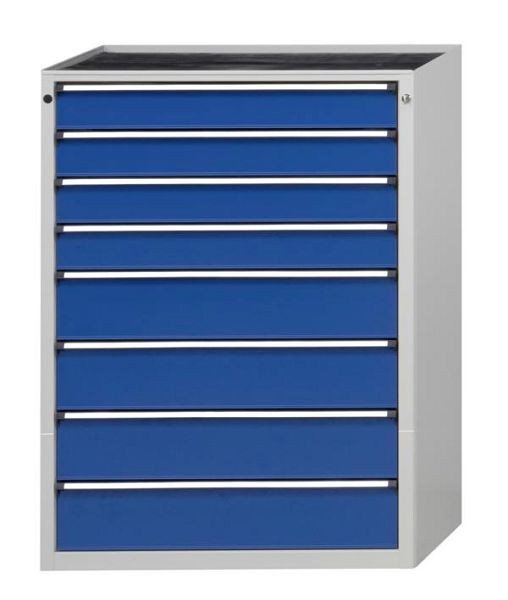 ANKE ladekast; 910x675x1280 mm; RAL 7035/5010; Kuip met antislipmat; 8 laden 120, 120, 120, 120, 180, 180, 180, 180 mm, 610.314