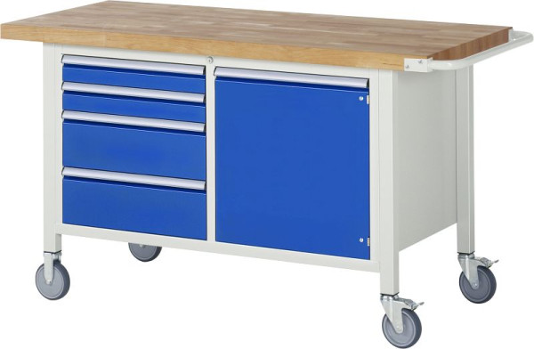 RAU verrijdbare werkbank 8000 - model 8470, B1500xD700xH880-1080mm, dubbele onderbouw container, links: 2xH90 2xH180mm, rechts: vleugeldeur, 05-8470A2-157B4H.11