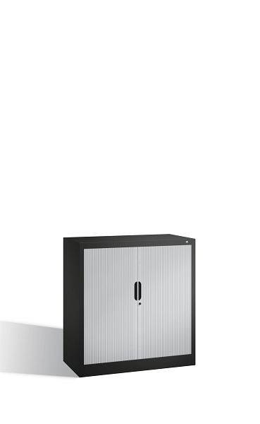 C+P dressoir met rolluik Omnispace, H1030xB1000xD420mm, kleur: zwartgrijs/lichtgrijs, verzonken greep, 2 niveaus, 3242-00 S10022