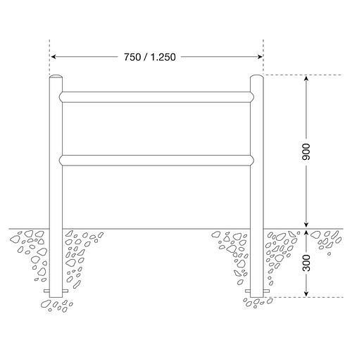 DENIOS relingelement, ronde buis, B 1250 mm, hoogte boven de grond 900 mm, 310890