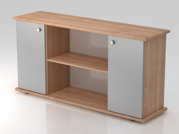 Hammerbacher dressoir 2 deuren 166cm gestreept handvat walnoot/zilver, 166,1x44,8x84 cm (BxDxH), VSB2T/N/S/SG