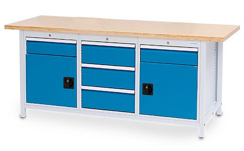 Bedrunka + Hirth box werkbank R 18-24, 2x150, 3x200, mm, lades volledig uittrekbaar 100%, lades met 50 mm frontpaneel hoogte, 70 kg draagvermogen, 03.19.37V
