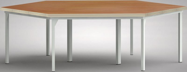 KLW standaard werkbank in zeshoekige vorm met beuken multiplex blad in zeshoekige vorm 2338 x 2700 x 40 mm L x B x S, WS600N-1350M40-X7000