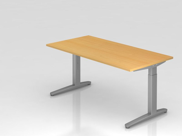 Hammerbacher bureau C-poot 160x80cm beuken/zilver, aluminium loper zilver (vergelijkbaar met RAL 9006), VXB16/6/SS