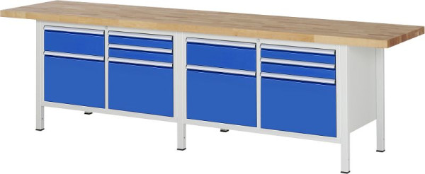 RAU werkbank serie 8000 - frameconstructie (gelast frame), 2 dubbele bodemcontainers (5x laden), 3000x840x700 mm, 03-8472A2-307B4S.11