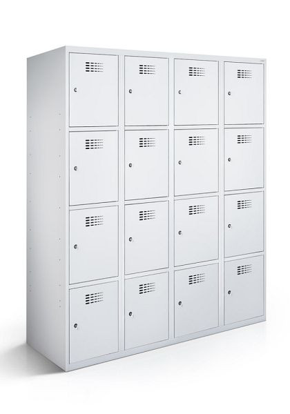 KEMMLIT lockerkast met 4 vakken en 16 deuren 30cm met gesloten bodem, lichtgrijs 7035, draaibare sluiting, 100676