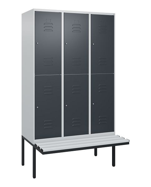 C+P dubbeldekskast Classic PLUS, 3 compartimenten, 2120x1200x815mm, 7035/7016, cilindersloten, zwevende zitting, 0803407-32 S10023
