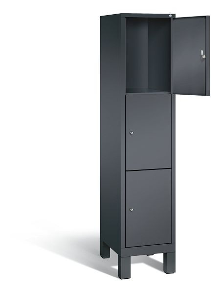 C+P lockerkast Evolo, H1850xB420xD500mm, kleur: zwart-grijs, 3 vakken, 48010-123 S10000