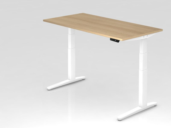 Hammerbacher elektrisch zit-sta bureau 160x80cm eiken/wit, rechthoekige vorm, VXBHM16/E/WW