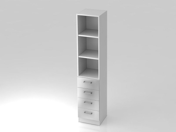 Hammerbacher ladekast 5OH, 4 laden, onderpaneel, chromen handgreep wit/zilver, 40,6x42x200,4 cm (BxDxH), V7600/B/S/CE