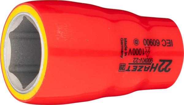 Hazet dopsleutelinzet, zeskant, dubbel geïsoleerd, hol vierkant 12,5 mm (1/2 inch), buitenzeskant trekprofiel, 22 mm, 900KV-22
