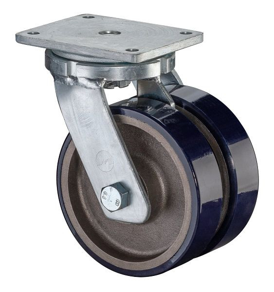 BS-rollen dubbele zwaarlastrol, breedte 2x40 mm, Ø100 mm, tot 580 kg, gegoten polyurethaan loopvlak 78 Shore A, gegoten wiellichaam, kogellagers, S100.C11.100