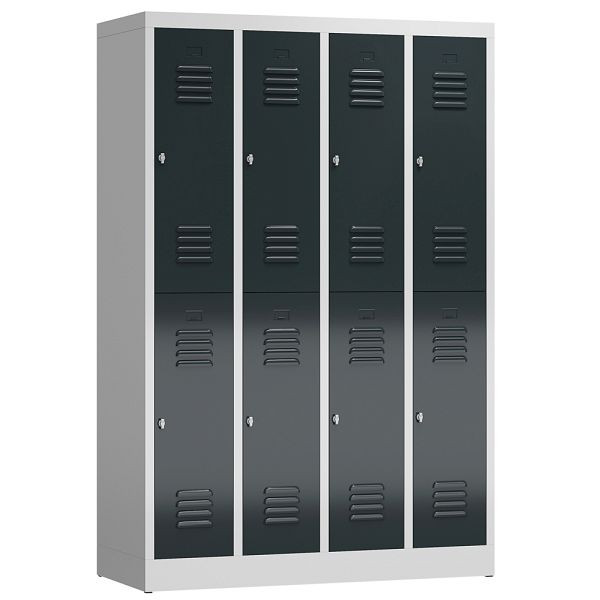 Lüllmann ClassiX kledingkast, 4 vakken, dubbeldekker, 1800 x 1185 x 500 mm, lichtgrijs/antracietgrijs, X-520248