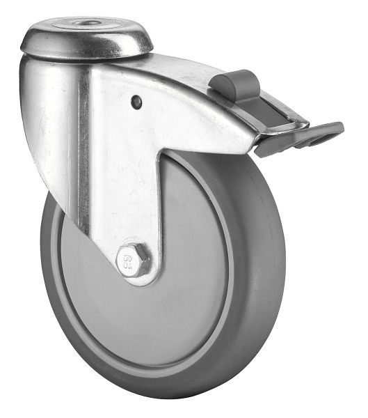 BS-wielen Zwaar apparaatwiel met rem, breedte 31 mm, Ø125 mm, tot 100 kg, grijs rubberen loopvlak, kogellager, VE = 2 stuks, C121.A85.125