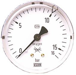 ELMAG werkmanometer (zuurstof), Ø 63 mm, 0-16 L/Min. AG 1/4' bodem voor drukregelaar voor stalen fles, 54131
