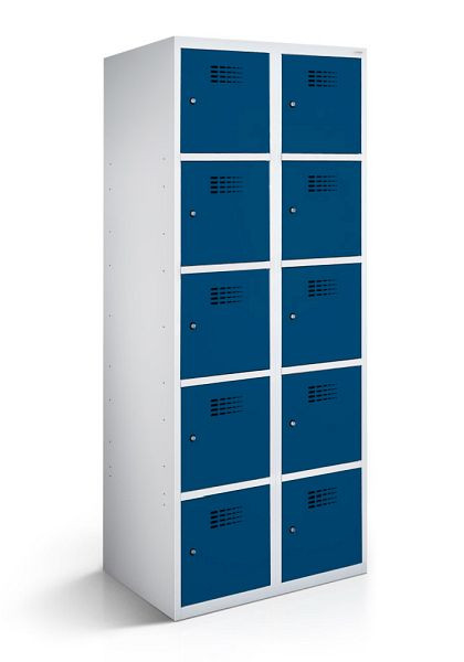KEMMLIT lockerkast met 2 vakken en 10 deuren 30cm met gesloten bodem, gentiaanblauw 5010, draaibare sluiting, 100688