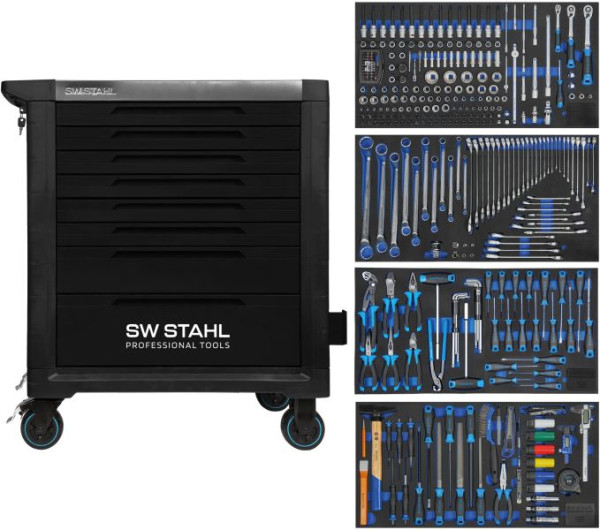 SW-Stahl professionele werkplaatswagen TT802, zwart, uitgerust, 338 stuks, Z3212