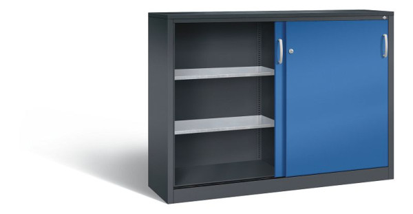 C+P schuifdeurkast Acurado, H1200xB1600xD400mm, kleur: zwartgrijs / gentiaanblauw, beugelgreep, 2147-09 S10051
