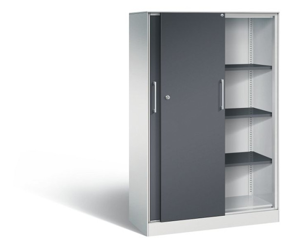 C+P schuifdeurkast Asisto, H1635xB1000xD435mm, kleur: lichtgrijs/zwartgrijs, beugelgreep, 4 niveaus, 142012-000 S10056