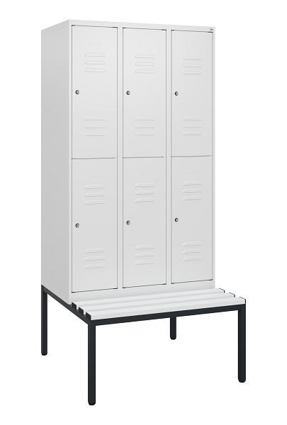 C+P dubbeldekskast Classic PLUS, 3 vakken, 1950x900x815mm, 9016/9016, cilindersloten, met bank eronder, 0803505-30 S10089