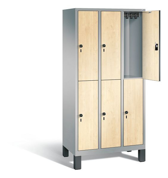 C+P locker dubbeldekker Evolo, H1850xB900xD500mm, kleur: wit aluminium / Donau esdoorn decor, 48310-30 S10462