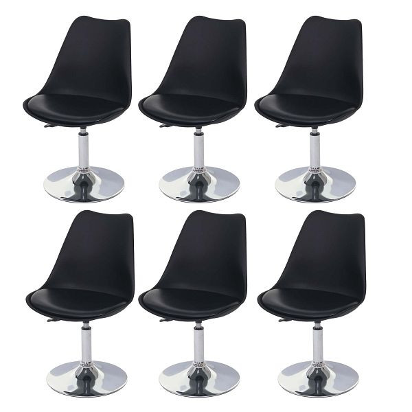 Mendler set van 6 bureaustoelen Malmö T501, stoel keukenstoel, in hoogte verstelbaar, kunstleer, zwart, chromen onderstel, 3x62568