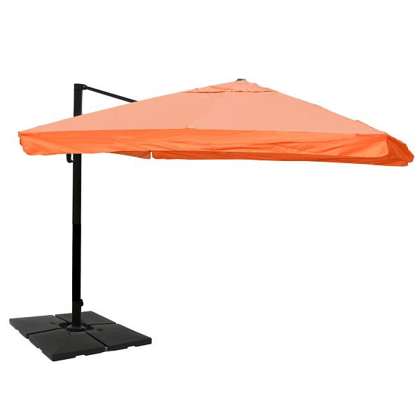 Mendler gastronomie verkeerslichtparaplu HWC-A96, parasol, 3x4m (Ø5m) polyester/aluminium 26kg, klep, terracotta met standaard, draaibaar, 134333+35661+122472