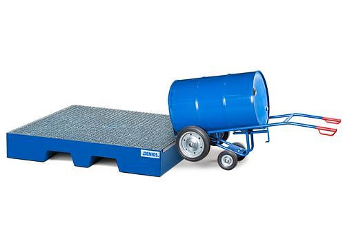 DENIOS Fasskarre FKR-S2, lackiert, Vollgummi-Bereifung, für 200/220-l-Fässer, 164364
