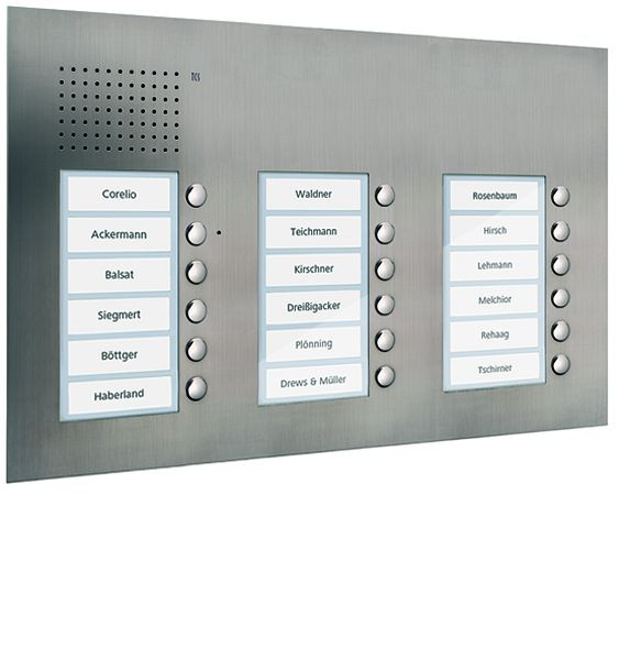 TCS audio buitenstation serie PUK 18 belknoppen (rechts uitgelijnd), 3 kolommen, UP RVS, PUK18/3-ES