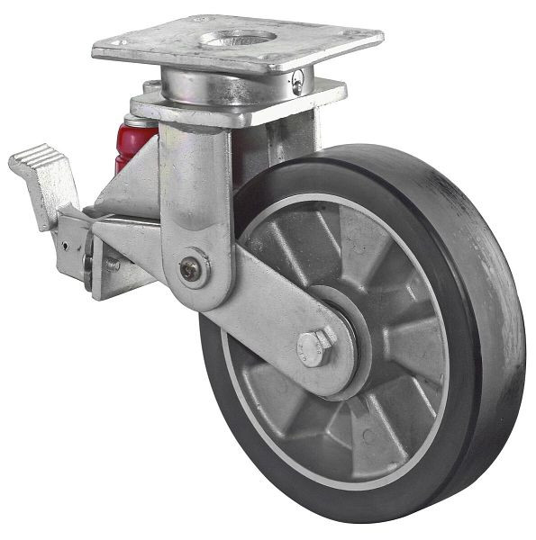 BS-wielen Veerbelaste zwaarlastwielen met rem, breedte 40 mm, Ø125 mm, tot 250 kg, polyurethaan gegoten 78 Shore A, aluminium, kogellagers, T120.B91.125