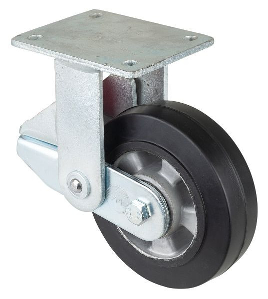 BS rollen Zwenkwiel, bokwiel, breedte 50 mm, Ø160 mm, tot 300 kg, zwarte elastische banden, aluminium wiellichaam, kogellagers, T110.B80.160