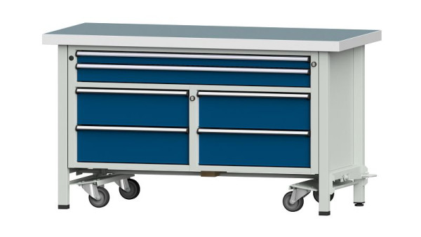 ANKE werkbanken Kast werkbank, model 255 V, 1500 x 700 x 850 mm, RAL 7035/5010, UBP 50 mm, met neerlaatbaar mobiel apparaat, 304.213