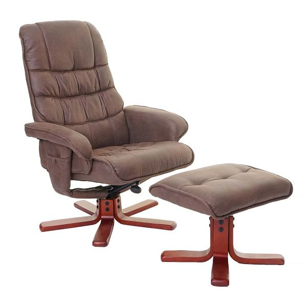Mendler relaxstoel HWC-E30, tv-stoel, loungestoel, tv-stoel met kruk, imitatie suede bruin, 65321