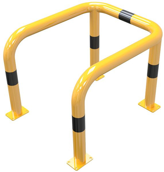 Schake-stootbeschermbeugel dubbele beugel stalen buis Ø 76 mm geel/zwart, totale breedte: 750 mm, hoogte boven de grond: 650 mm, voor plugbevestiging, 477_68PBG