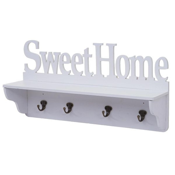 Mendler wandkast HWC-D41 Sweet Home, kastplank, 4 stevige haken 30x60x13cm, wit, 62796
