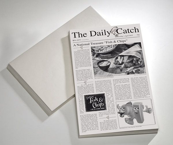 APS vetvrij papier -SNACK HOLDER-, 42 x 25 cm, motief: krant, voor het presenteren van eten, verpakking van 500, 40670