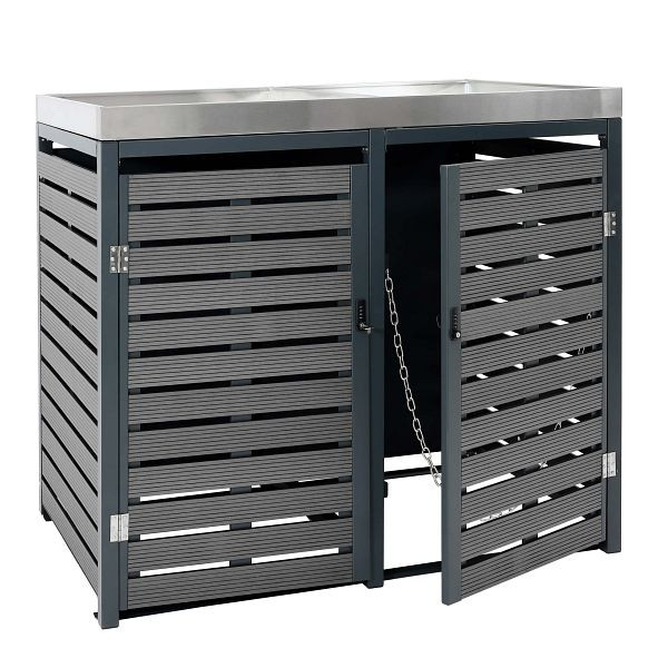 Mendler HWC-K14 2-zits vuilnisbak bekleding, vuilnisbak met plantenbak, 112x63x78cm WPC RVS 79kg, antraciet, 87613 + 84787