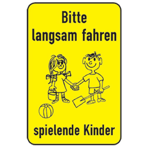 Steen HGS kinder- en speeltuinbord - Langzaam rijden, spelende kinderen, platte vorm/900x600mm, kks30007421