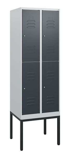 C+P Doppelstöckiger Spind Classic PLUS, Gestell, 2 Abteile, 1950x600x500mm, 7035/7016, Zylinderschlösser, 0803305-20 S10038
