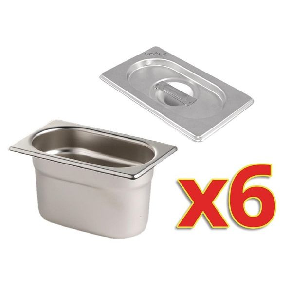 Vogue 6x GN bakken met deksel GN1/9, S430
