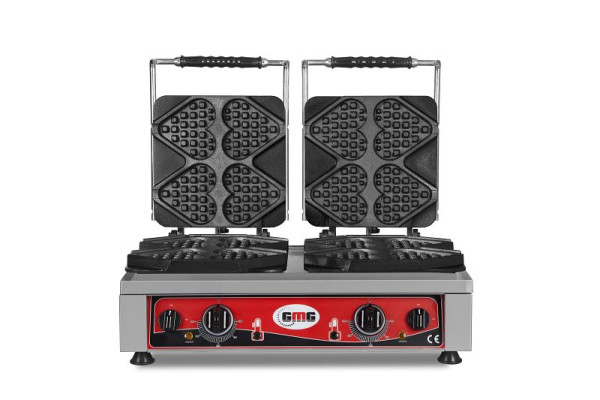 GMG wafelijzer Ti amo, 8x (13,2 x 12,5 x 2,8cm), 50° tot 300°C vaste gietijzeren bakplaat, rondomlopende vetvanggoot, RVS behuizing, KGW-24