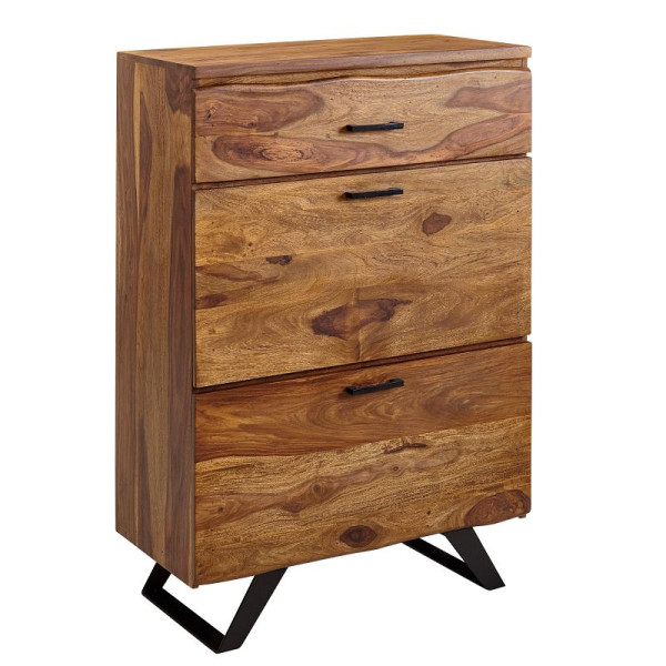 Wohnling ladekast 80x120x41,5 cm sheesham massief hout / metaal hal ladekast, dressoir highboard met boomrand, ladekast kast modern hout, WL6.546