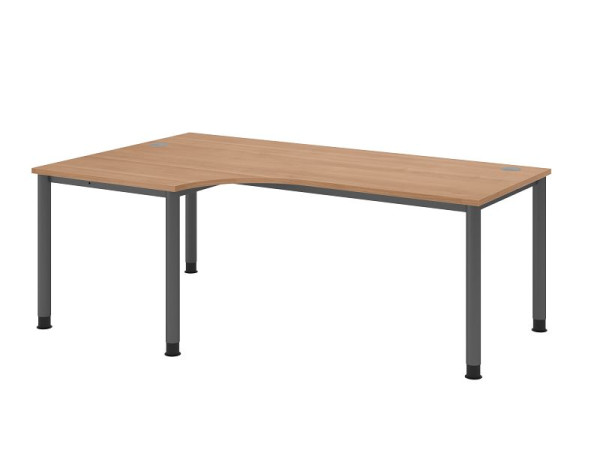 Hammerbacher bureau HS82, 200 x 120 cm, blad: notenhout, 25 mm dik, hoekvorm 90°, 4-poots frame in grafiet, werkhoogte 68,5-81cm, VHS82/N/G